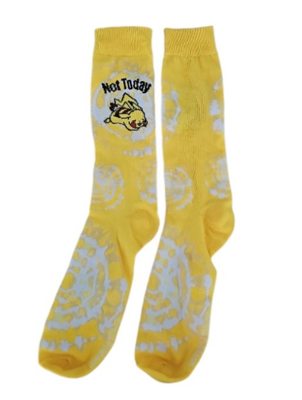 Pokemon Pikachu Not Today Crew Socks Yellow Tie Dye Novelty NWOT Animecore Gift - Picture 2 of 12